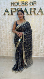 Black Wrinkle Chiffon Saree Traditional Concept