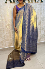 Gold n Navy Blue Soft Tissue Saree 11