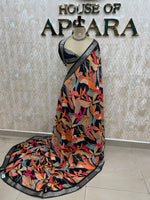 Black Soft Crepe Digital Print Saree 48