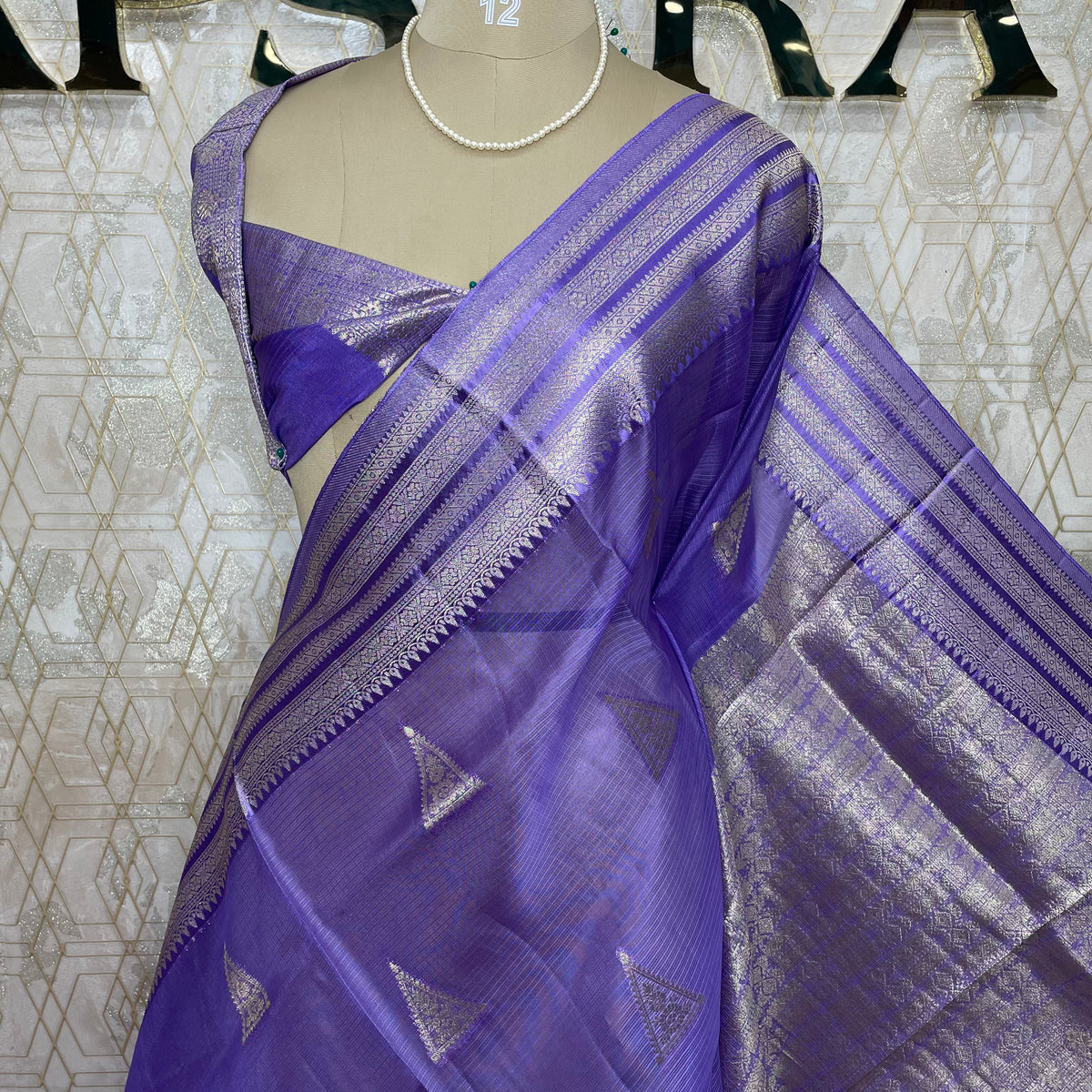 Purple Crepe Kota checks saree 309