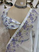 White n Purple Soft Organza Embroidery Saree 103