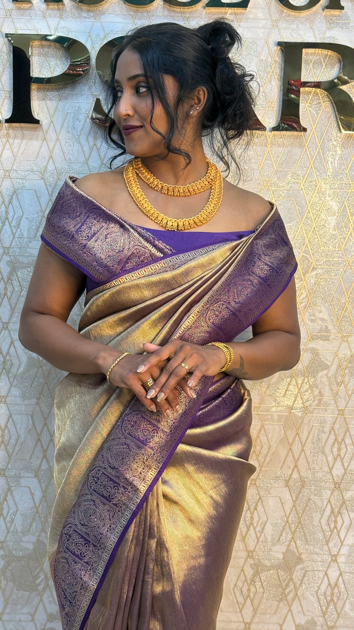Gold n Purple Soft Tissue Saree 11