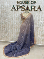 Brown n Navy Blue Raw Silk Saree 51
