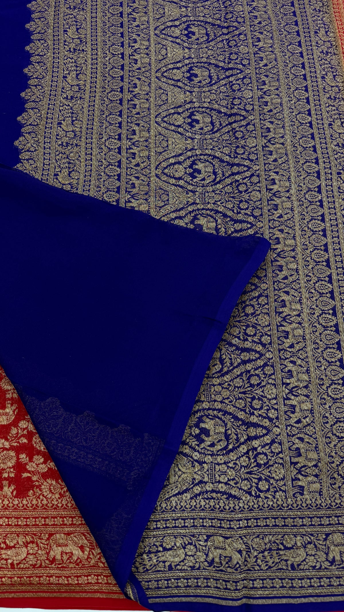 Red n Purple Pure Khadi Georgette Saree 04