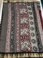 Maroon n Black Pure Mangalgiri Cotton Silk Saree 13