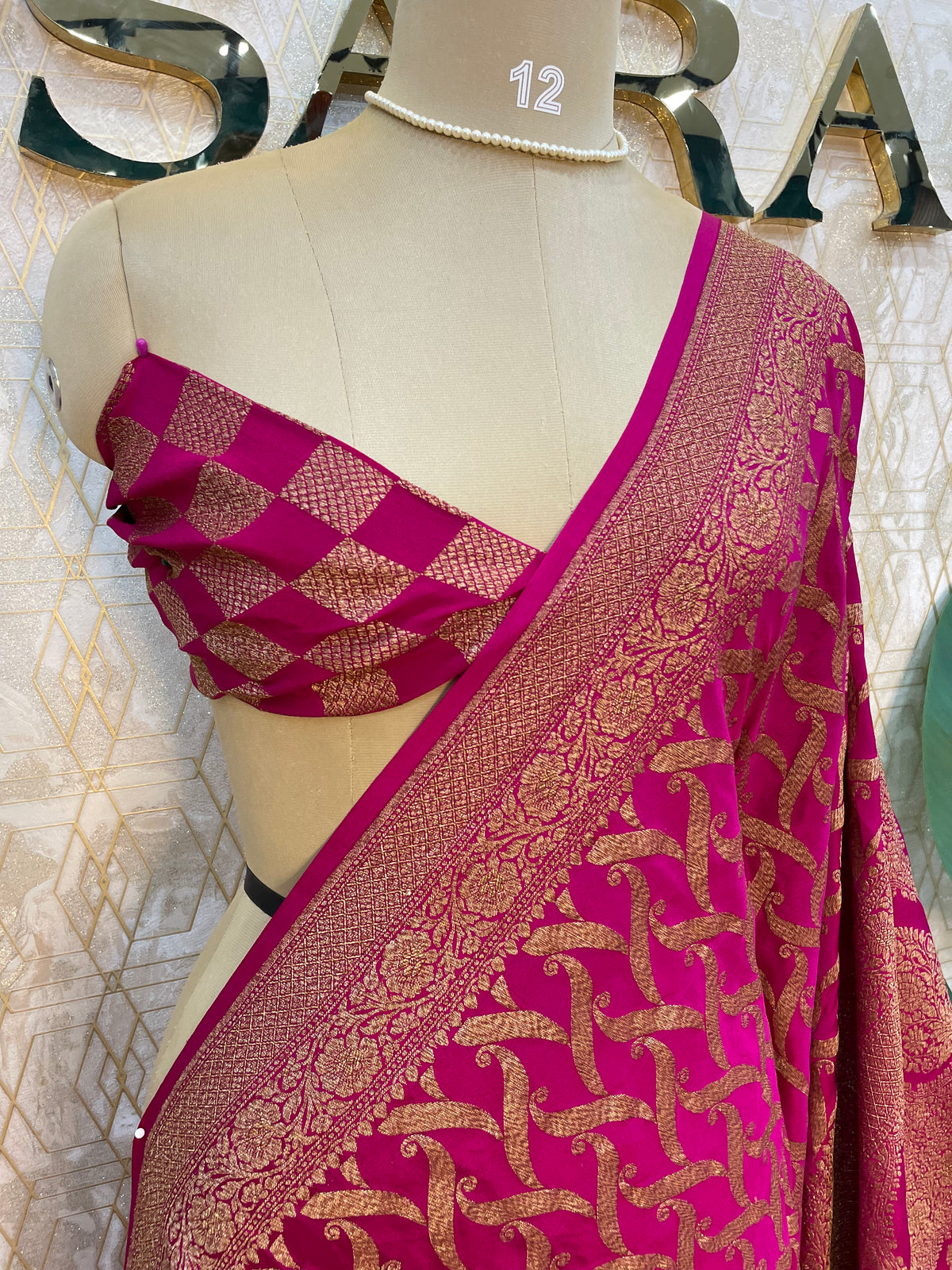 Pink Pure Banarasi Crepe Self Saree 03