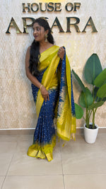 Blue n Green Dola Silk Real Bandhini Saree 91
