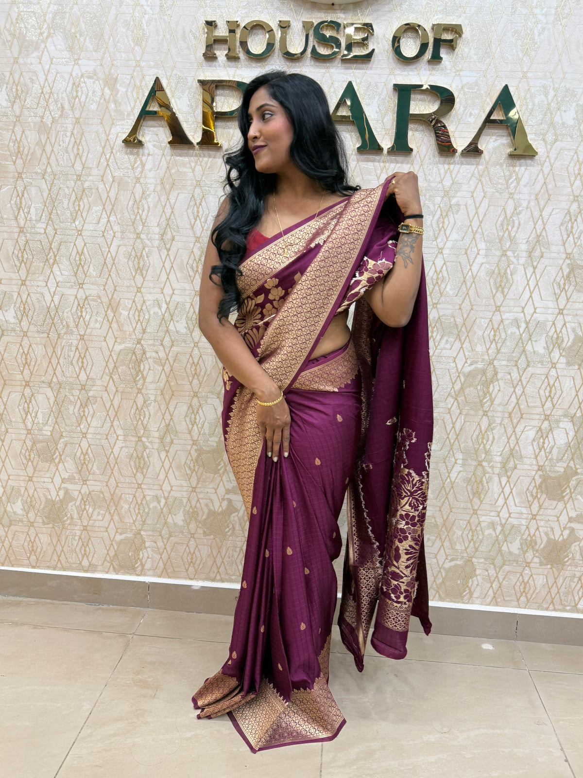 Wine Banarasi Raw Silk Saree 32