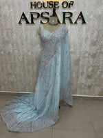 Sky Blue Handwork Stitched Blouse Designer Party Saree 55