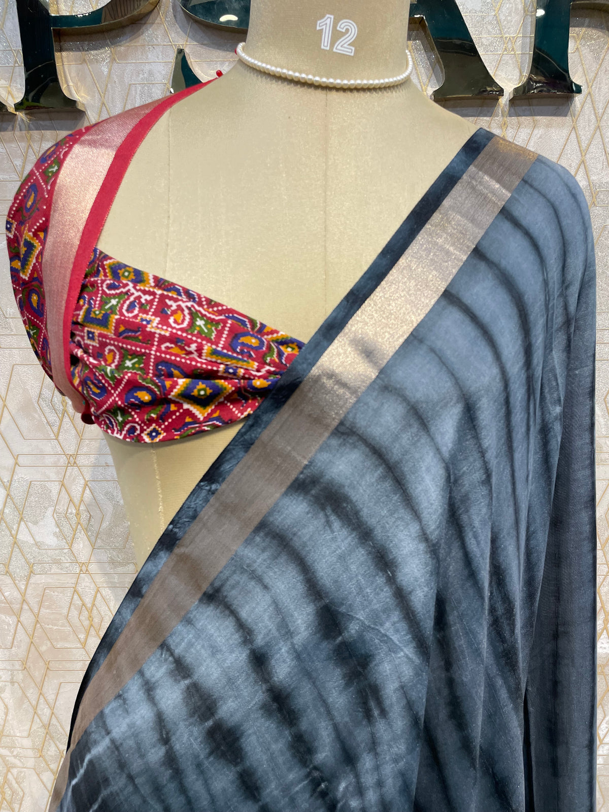 Grey Assam Silk With Shibori Dyeing Saree 23