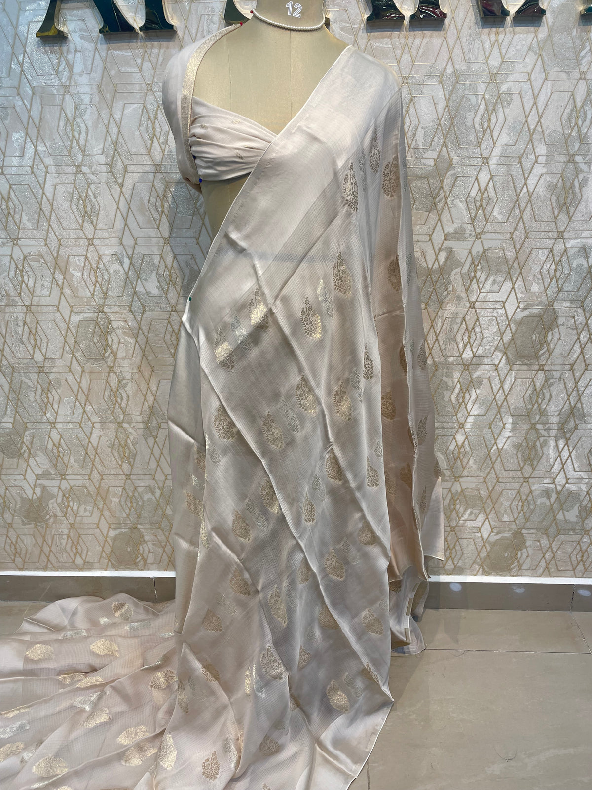 Cream Crepe Kota Checks Saree 66