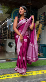 Wine Satin Mashru Silk Saree 07