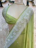 Pista Green With Silver Zari Semi Chiffon