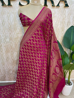 Pink Pure Banarasi Crepe Self Saree 03