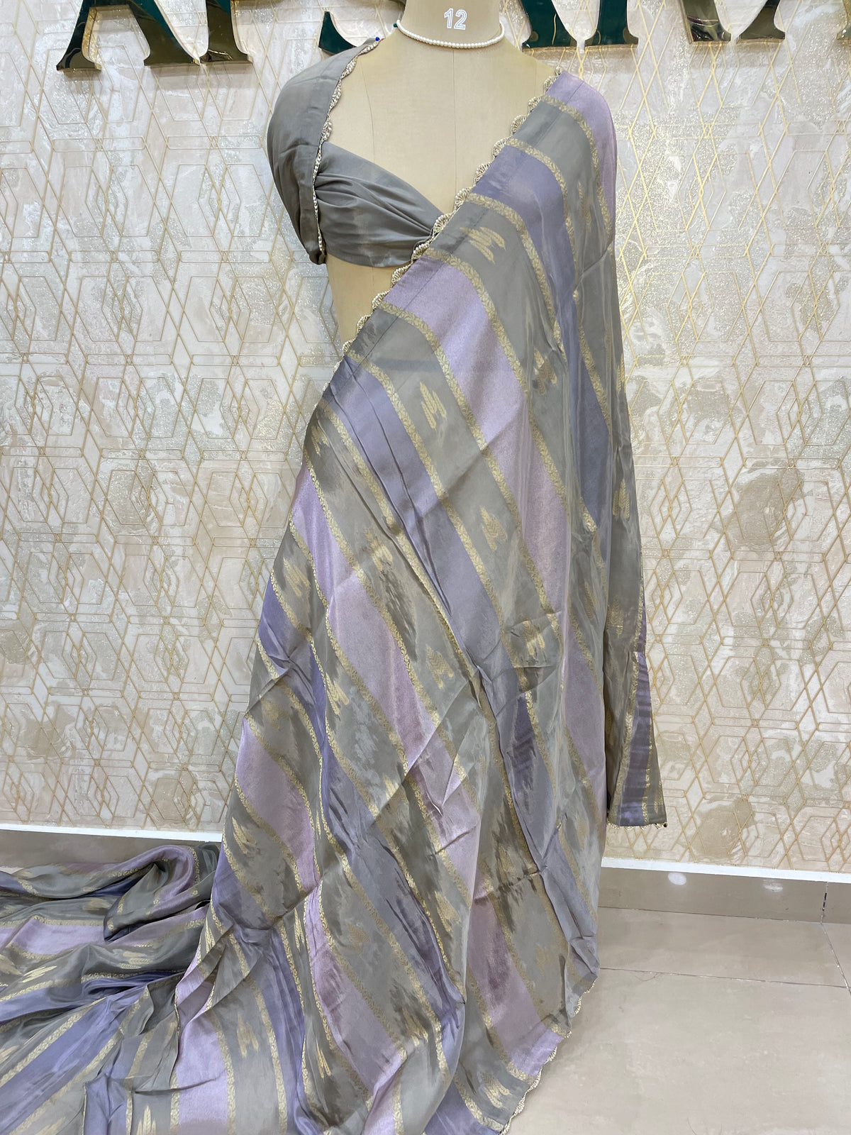 Grey Crepe n Tissue Fusion Saree 88