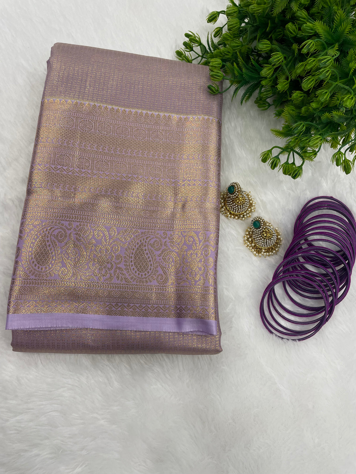 Gold n Lilac Brocade Semi Kanchi Tissue Saree