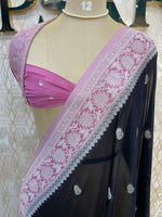 Black With Silver Zari Semi Chiffon