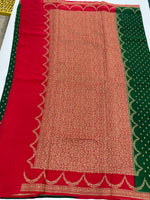 Green n Red Pure Banarasi Crepe Saree 03