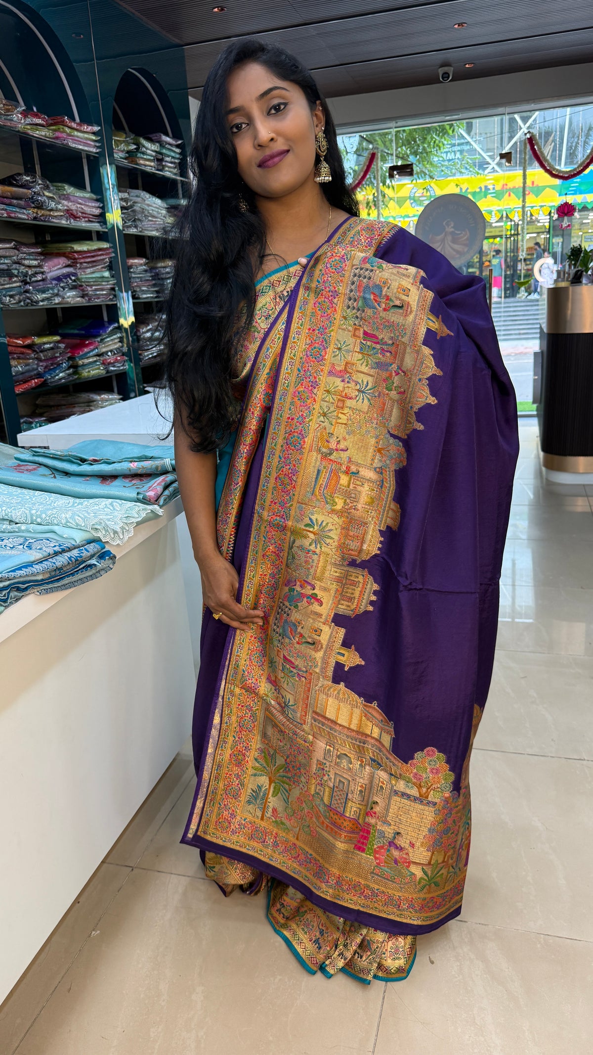 Purple Tussur Crepe Position weaving Saree 85