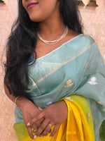 Blue n Yellow Jute Linen Saree