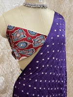 Purple Pure Modal Silk Bandhini With Mirror Saree 05