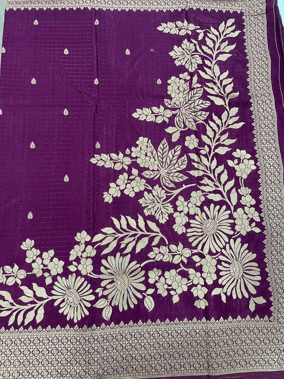 Wine Banarasi Raw Silk Saree 32