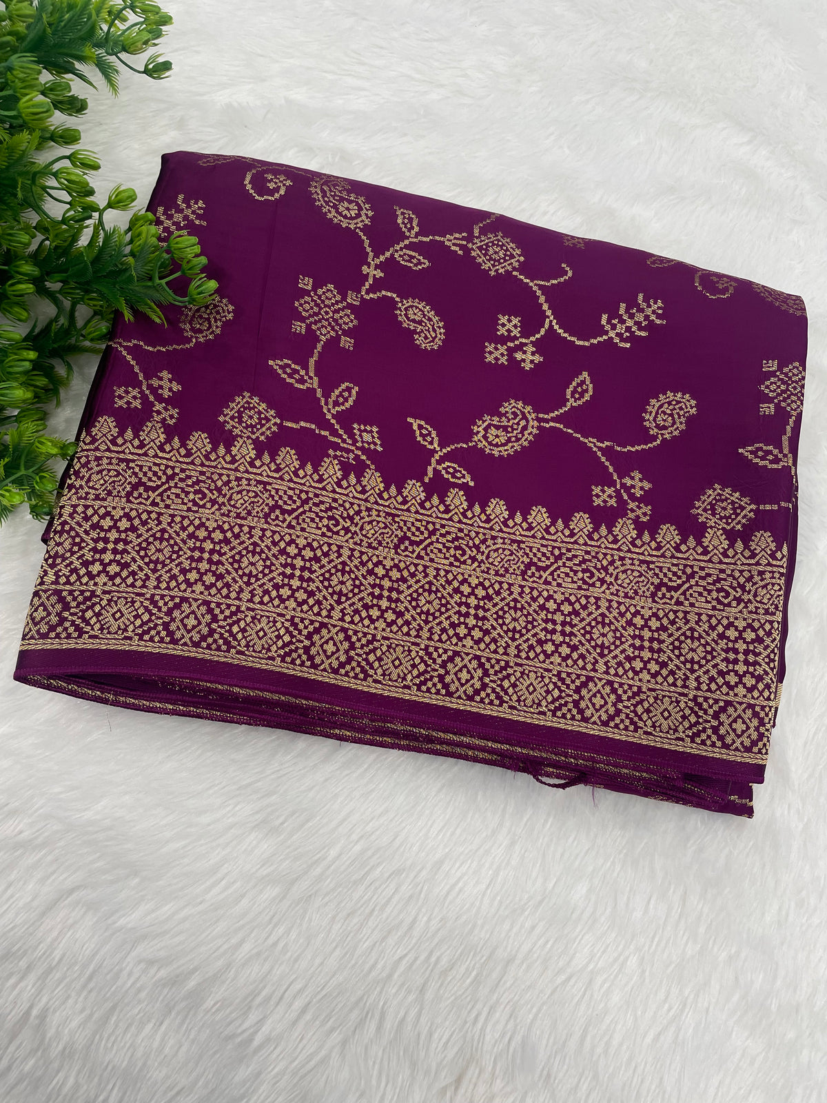Wine Satin Mashru Silk Saree 07