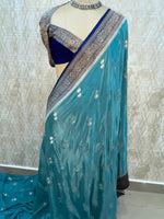 Sky Blue Chinon Banarasi Border Saree 24