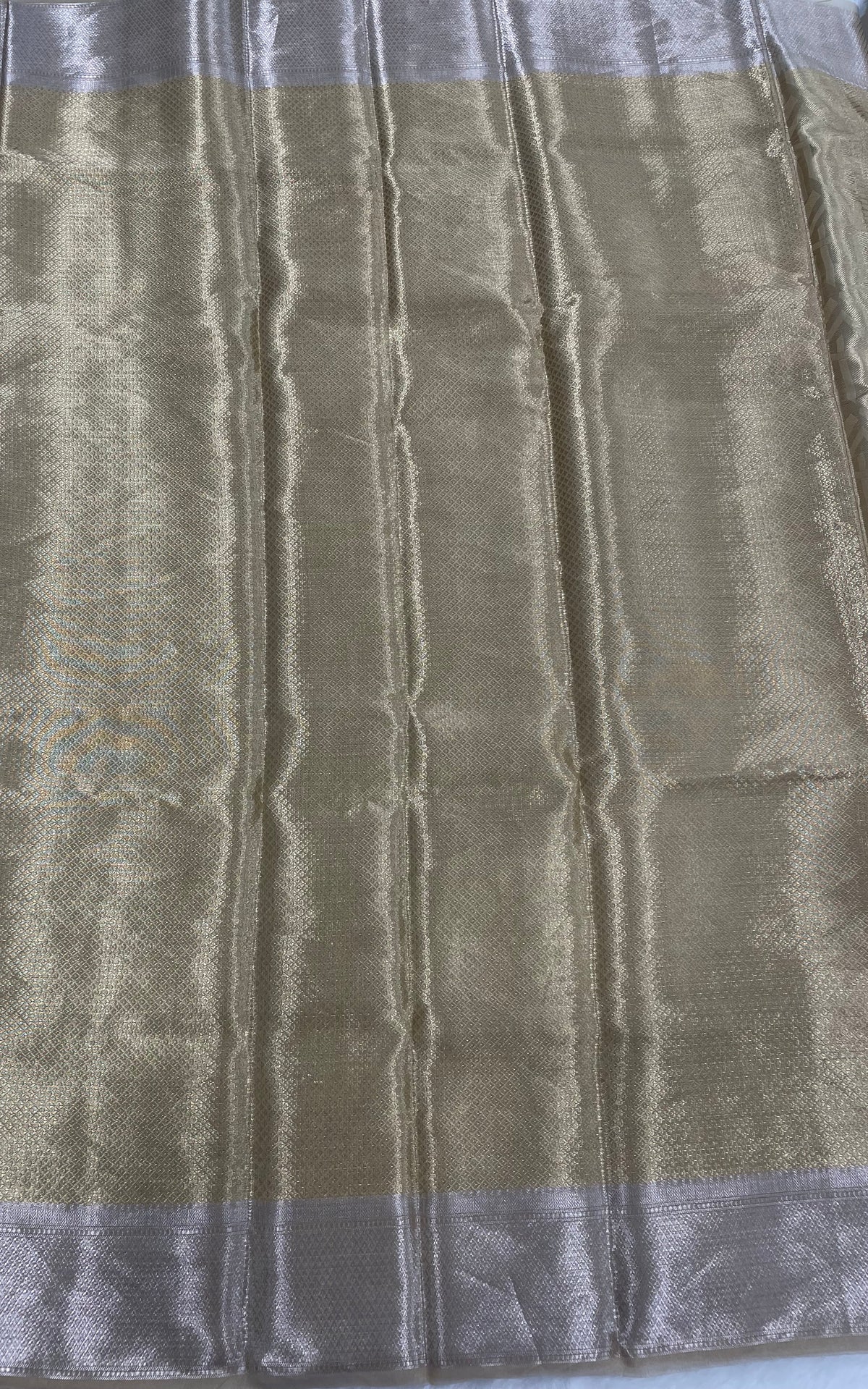 Gold n Grey Pure Tissue Brocade Saree 11