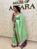 Green n Purple Tussur Crepe Sequence Work Saree 21