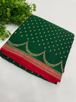 Green n Red Pure Banarasi Crepe Saree 03