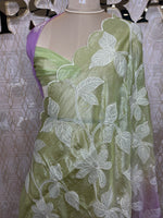 Green n Purple Organza Applique Work Saree 20