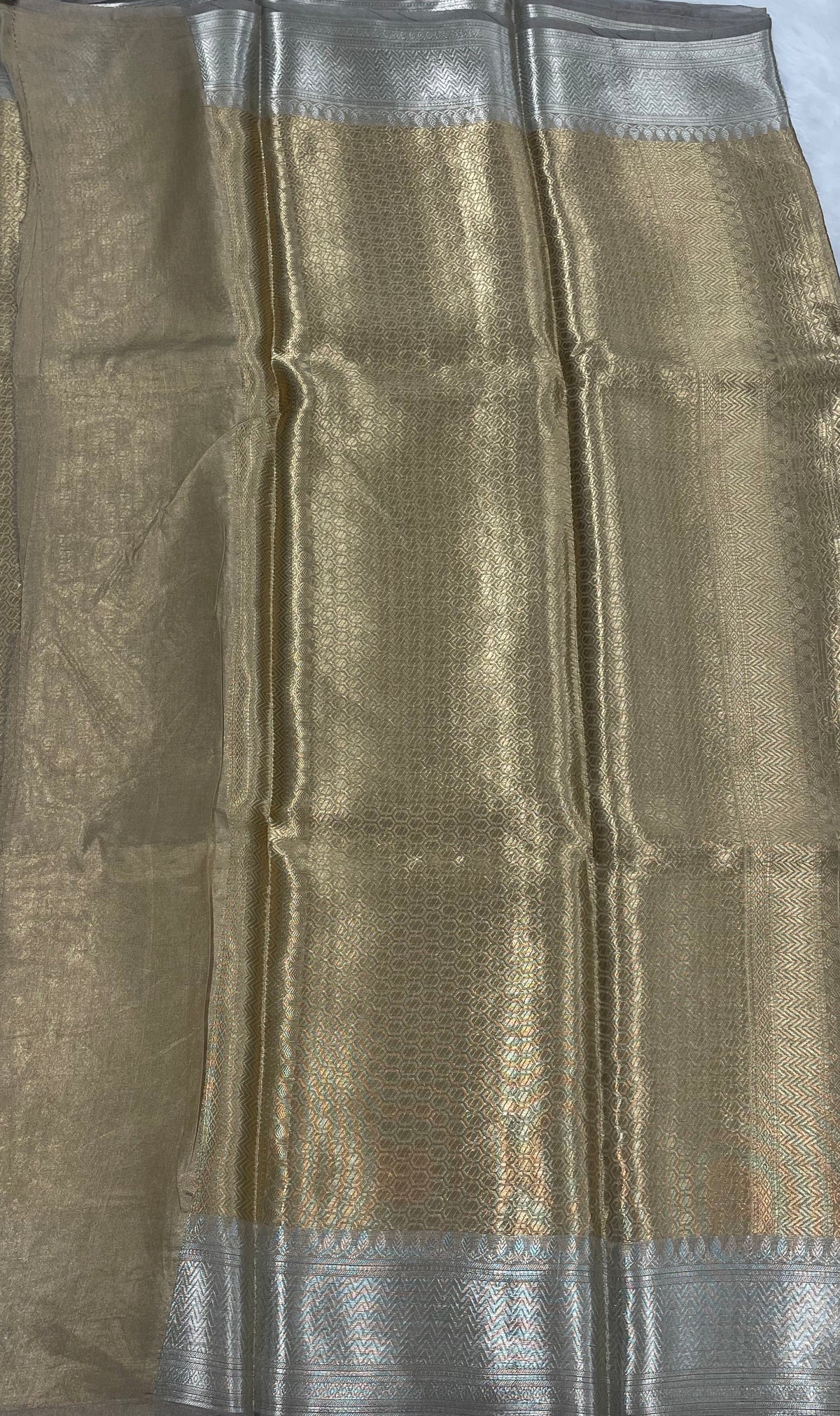 Gold n Grey Pure Tissue Brocade Saree 11