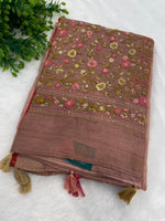 Brown Tissue Linen Knot Work Saree 12
