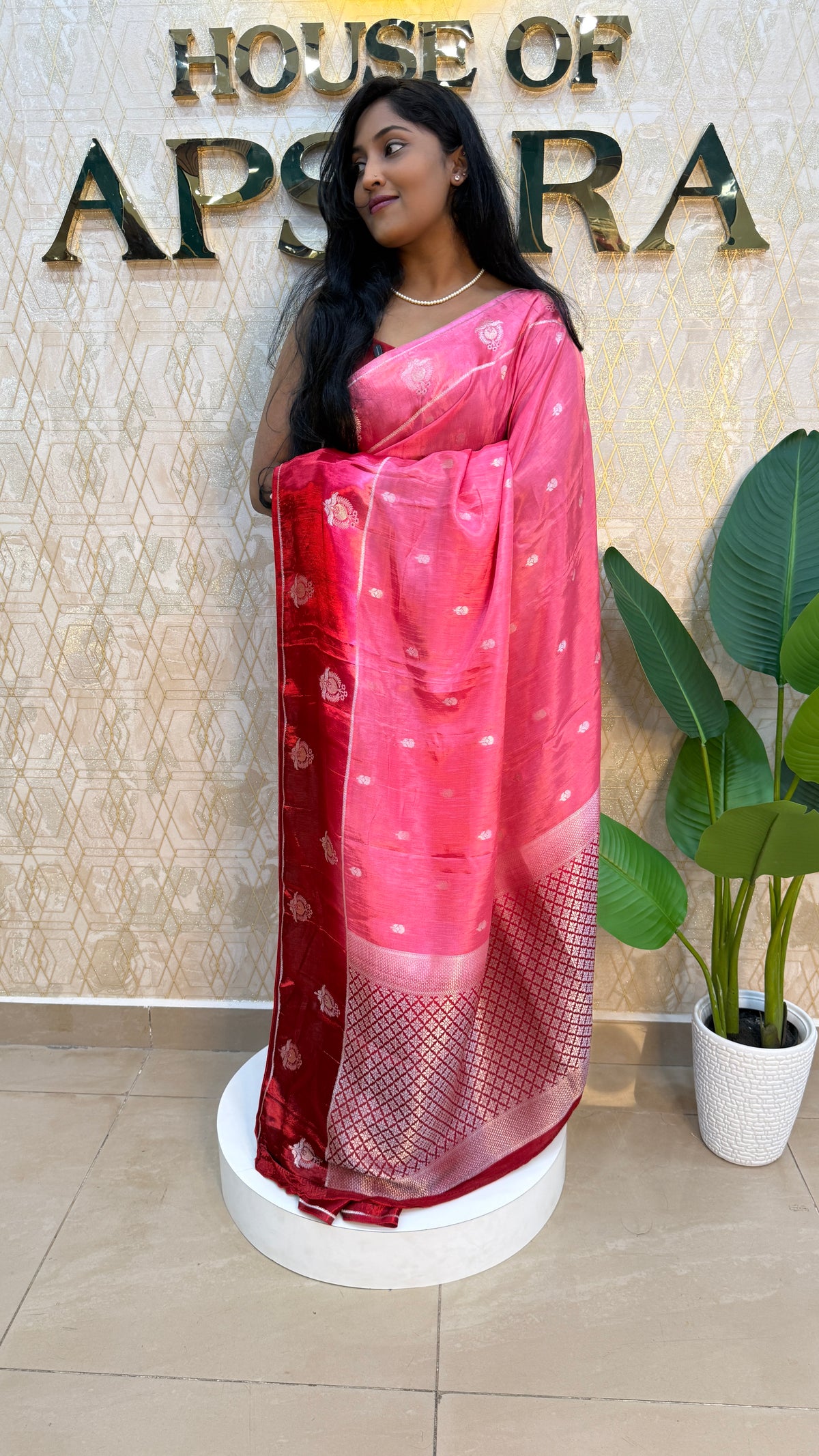 Pink n Red Matka Silk with Satin Border Saree 14