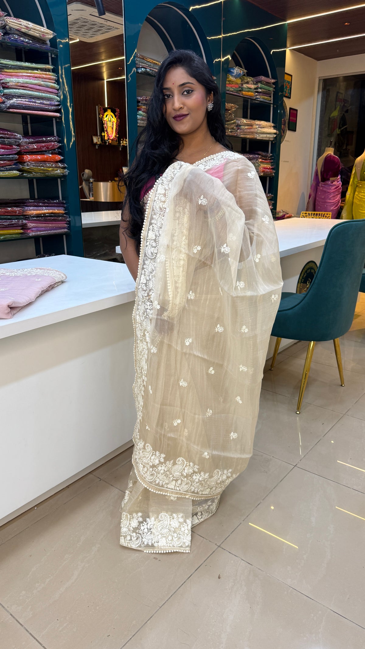 Cream Tissue Shimmer with Sequin Saree 69