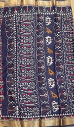 Maroon n Navy Blue Patola Mangalgiri Cotton Silk Saree 13