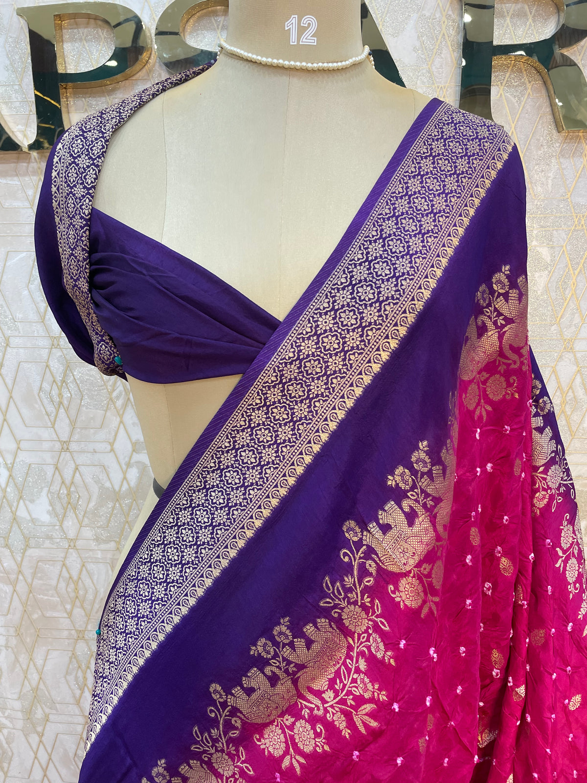 Pink n Blue Dola Silk Real Bandhini Saree 91
