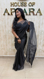 Black Organza Floral Embroidery Saree 29