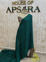 Bottle Green Pure Modal Silk Bandhini With Kalamkari Print Saree 05
