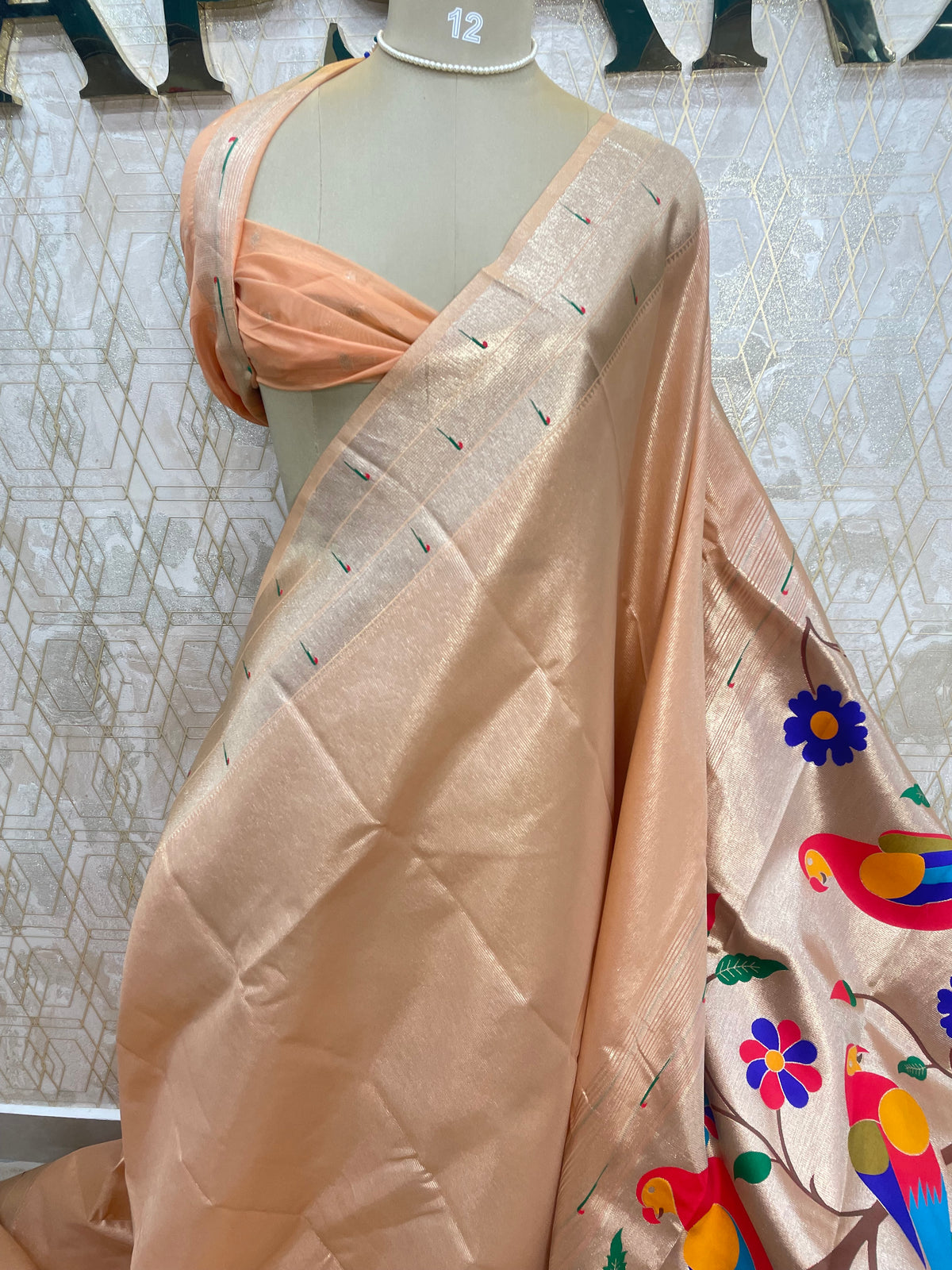Peach Tissue Paithani Border Saree 76