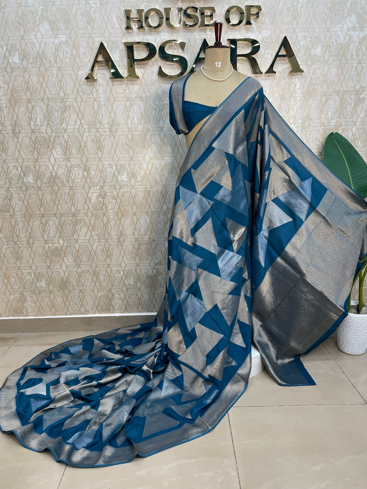 Peacock Blue Banarasi crepe saree 316