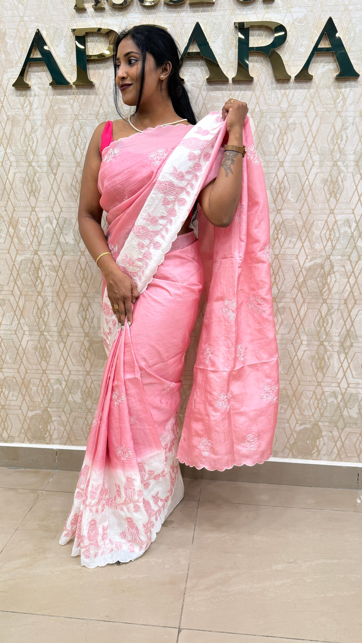 Pink n White Dual Shade Chanderi Silk Saree 13