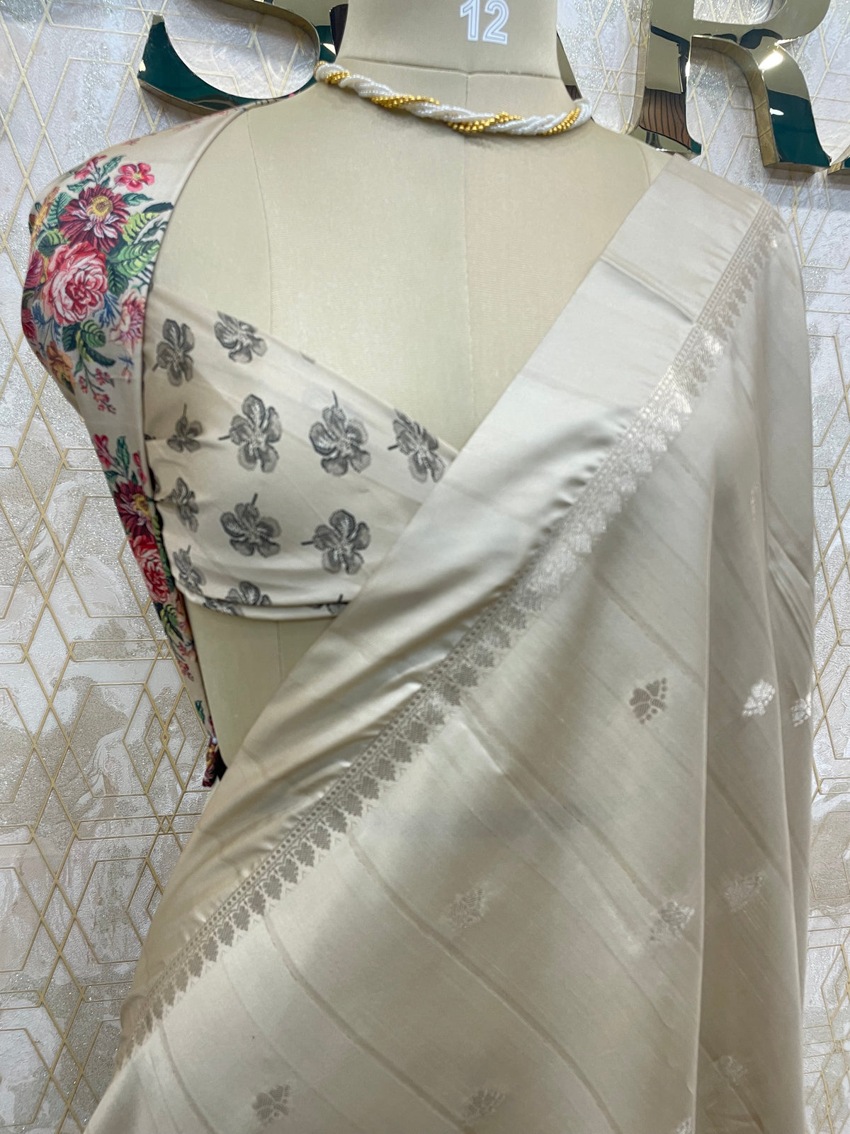 Cream Banarasi Soft Tussar Digital Print Saree