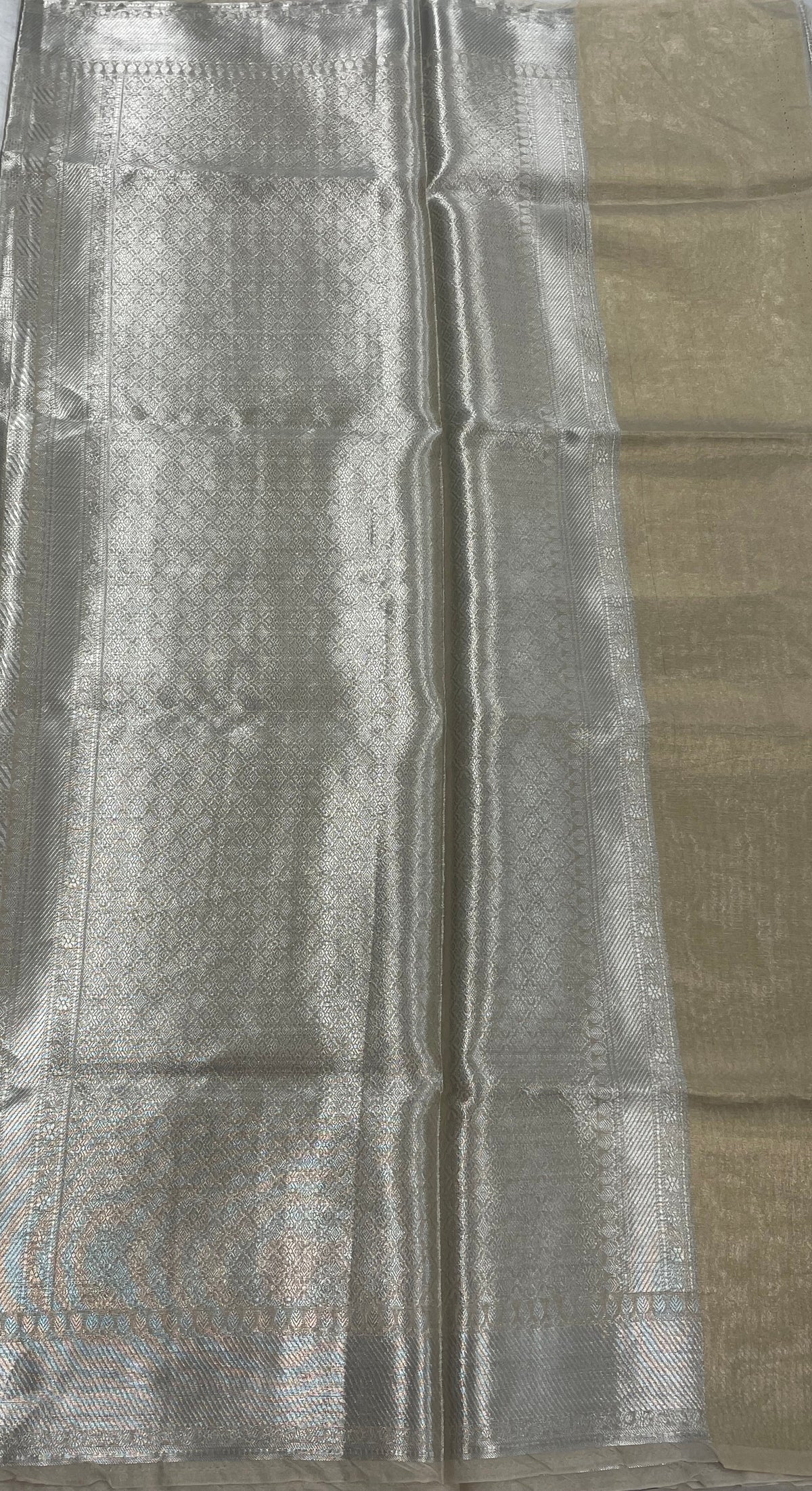 Gold n Grey Pure Tissue Brocade Saree 11