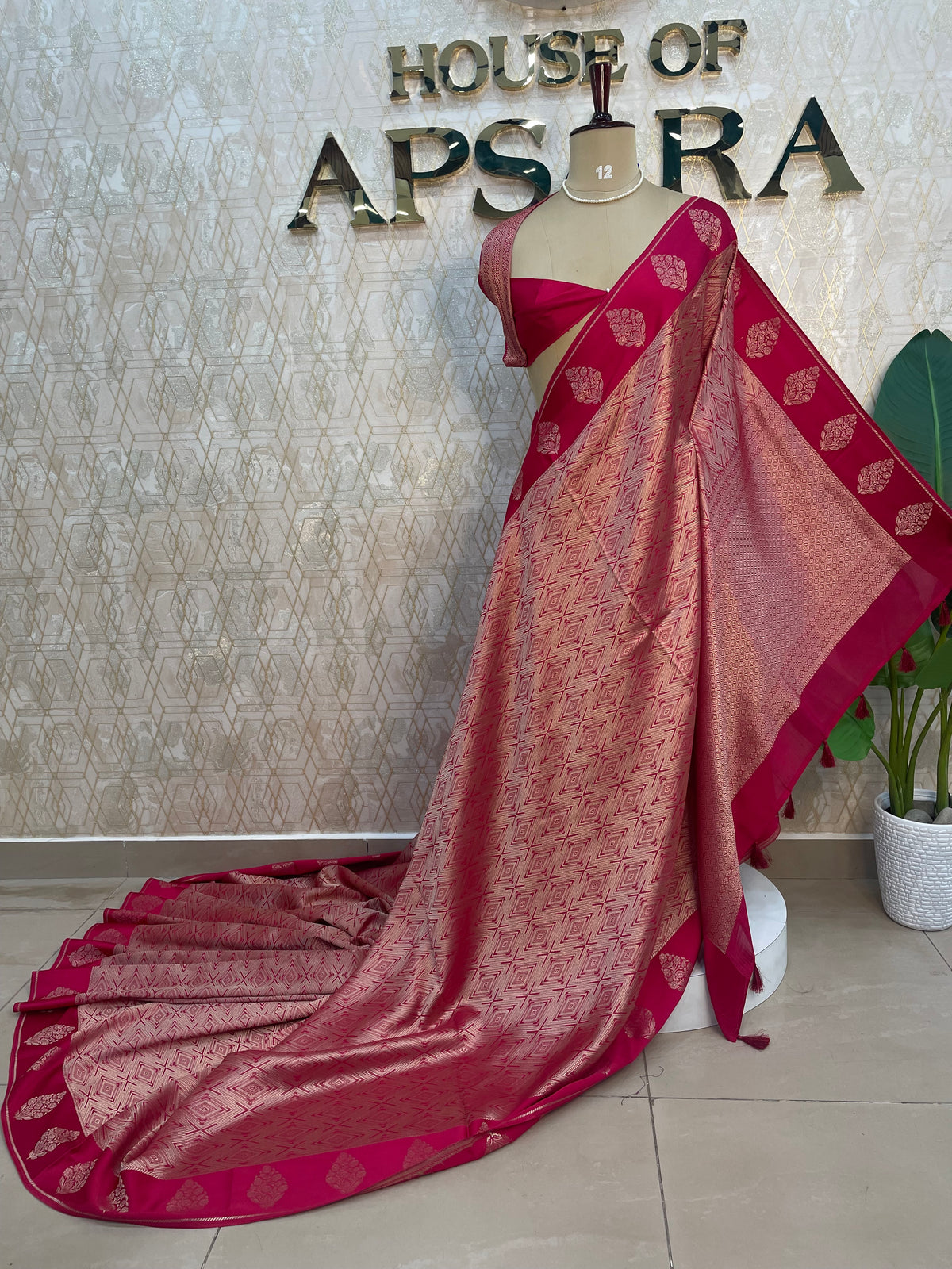 Pink Banarasi tissue Saree 322
