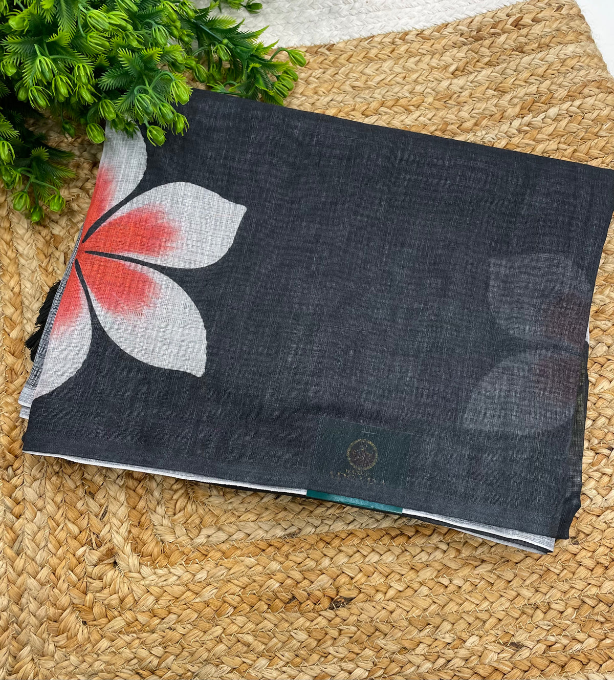 Black Lenin Cotton Floral Print Saree 19