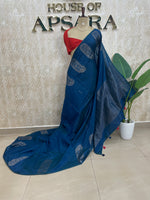 Peacock Blue Banarasi Tussar Georgette Saree 307