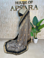 Grey n Black Dola Silk Real Bandhini Saree 91
