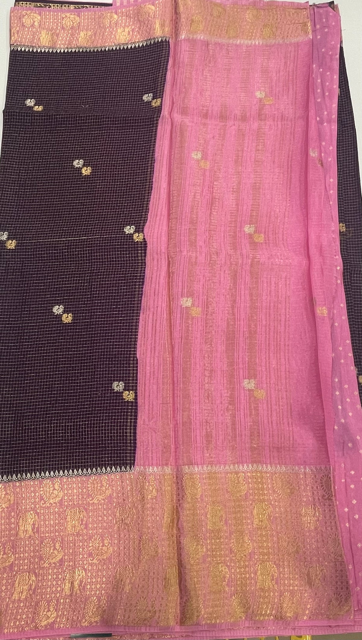 Purple n Pink Checks Cotton Silk Saree 13